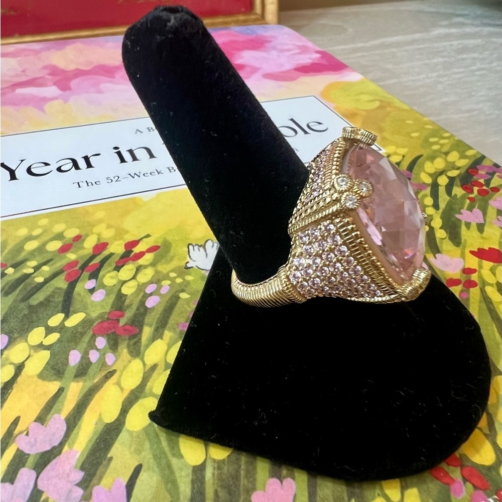 Judith Ripka Pink and Gold Cushion-Cut Monaco Ring size 9 - Picture 4 of 5